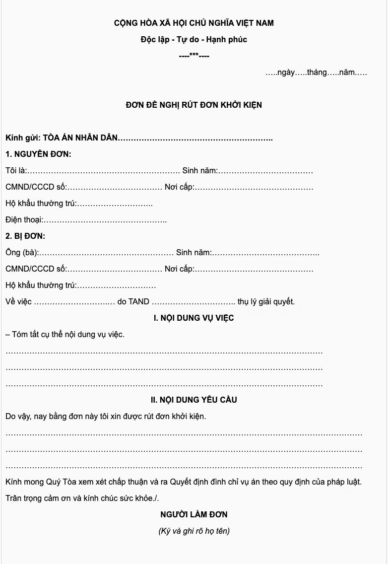 Mẫu đơn khởi kiện