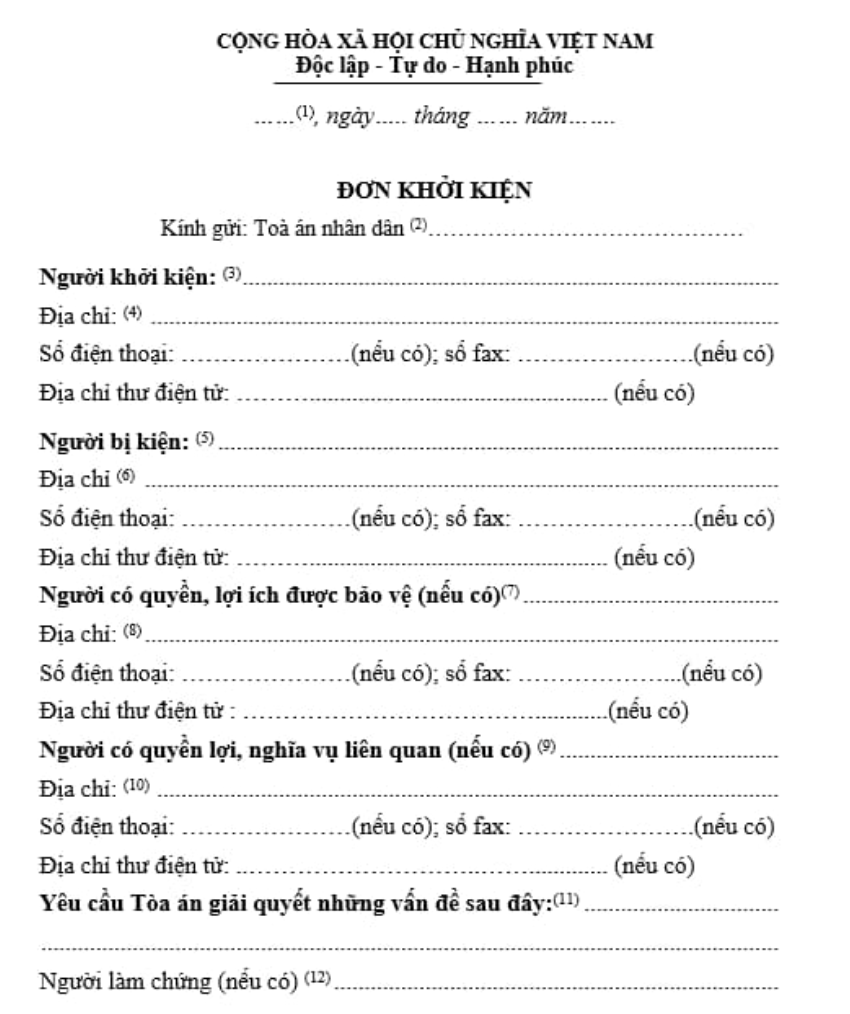 Mẫu đơn khởi kiện